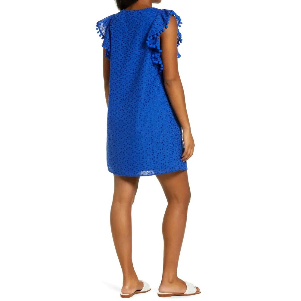 Lilly Pulitzer Astara Dress Baha Blue Womens Sz XL Neon Sunburst Eyelet Pompoms - Picture 16 of 16